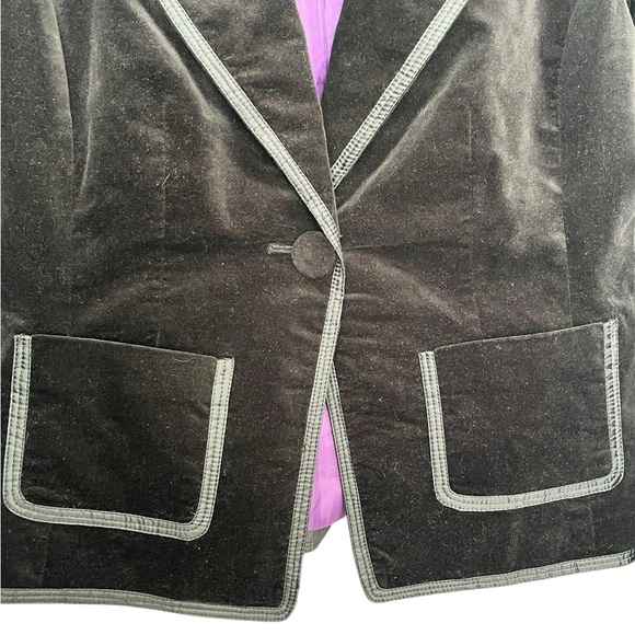 Ann Taylor Black Velvet A-Line Blazer Gothic Dark Academia Purple Lined Size 6 - Picture 4 of 6
